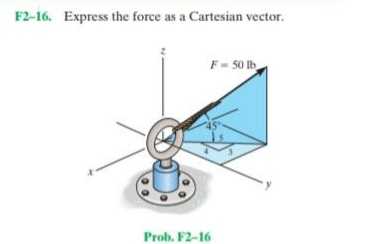 F2-16. Express the force as a Cartesian vector.
F- 50 Ib
Prob. F2-16

