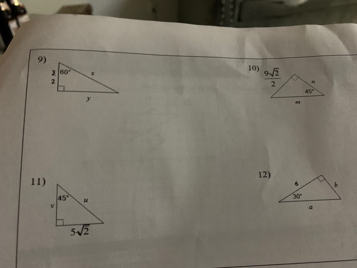 3 60°
10)
n
45°
y
11)
12)
6.
b.
45°
30°
a
5/2
9)
