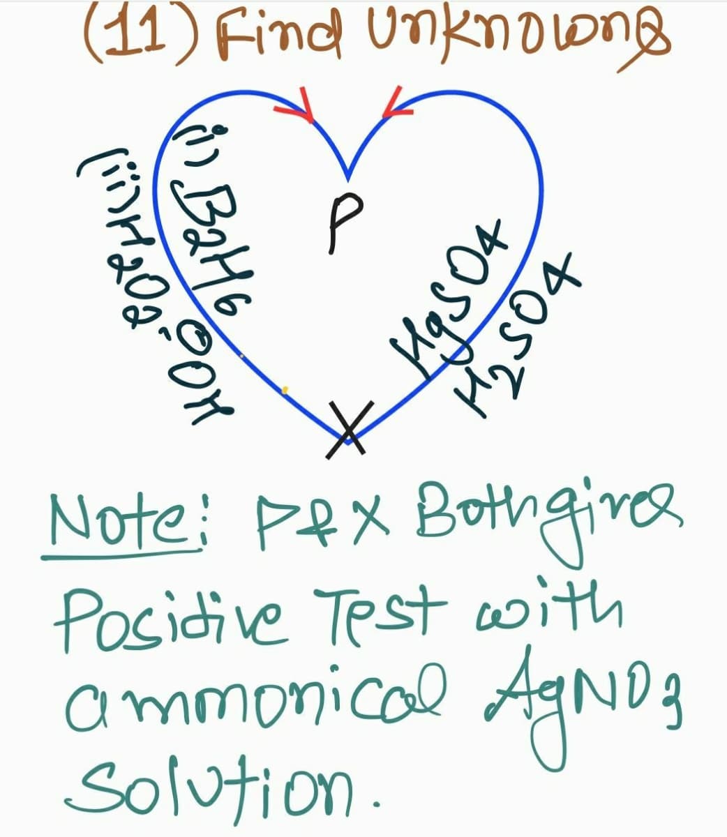 (11) Find Unknovong
P
Note: PfX Bothgive
Posidive Test with
ammonical AgNDa
Solution.
Hg S04
