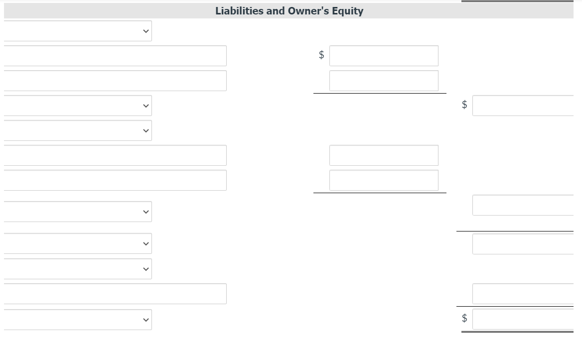 Liabilities and Owner's Equity
$
$
$
> >
>
