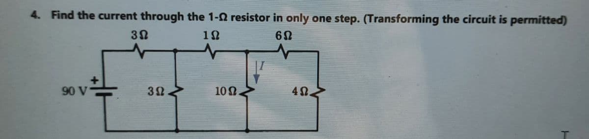 4. Find the current through the 1-2 resistor in only one step. (Transforming the circuit is permitted)
30
12
62
90 V
10
42.
