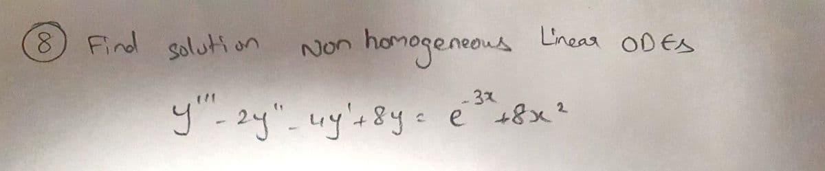 Find golution
homogeneous
Linear ODES
y
2y
uy'+8y:
-3x
e +8x2
