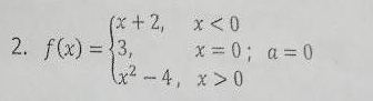 (x+2, x<0
2. f(x) = 3,
X = 0; a=0
42-4, x>0

