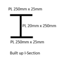 PL 250mm x 25mm
PL 20mm x 250mm
PL 250mm x 25mm
Built up -Section
