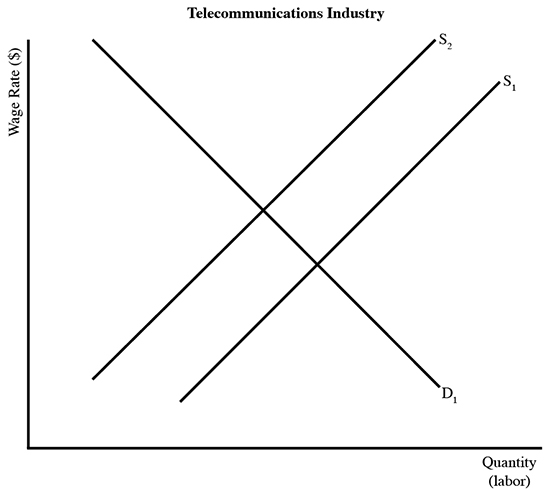 Telecommunications Industry
`D,
Quantity
(labor)
Wage Rate ($)
