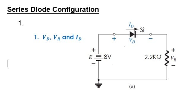 Series Diode Configuration
1.
Ip.
Si
1. Vp, VR and In
+
E-
8V
2.2KΩ
VR
(a)
