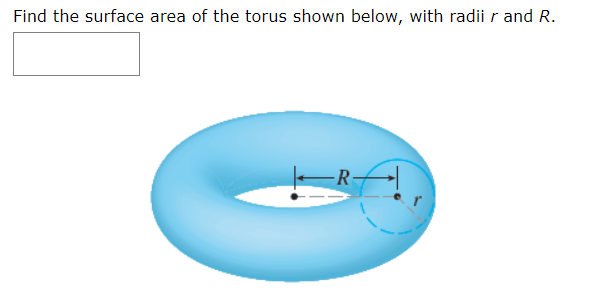 Find the surface area of the torus shown below, with radii r and R.
R

