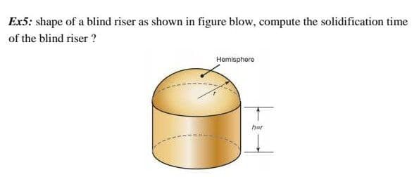 Ex5: shape of a blind riser as shown in figure blow, compute the solidification time
of the blind riser ?
Hemisphere
hur
