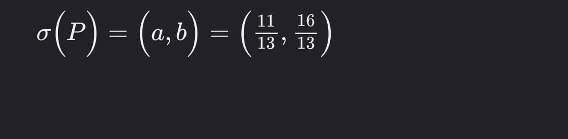 o(P) = (a,b) = (1/12, 165)
13' 13