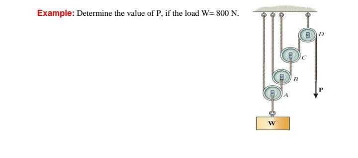 Example: Determine the value of P, if the load W= 800 N.
B
