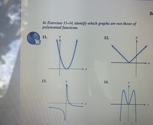 In Exercises 11-14, identify which graphs are not those of
polynomial functions.
11.
12.
13.
14.
K.

