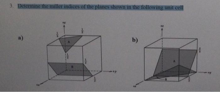 3. Determine the miller indices of the planes shown in the following unit cell
a)
41
-²1
ty
b)