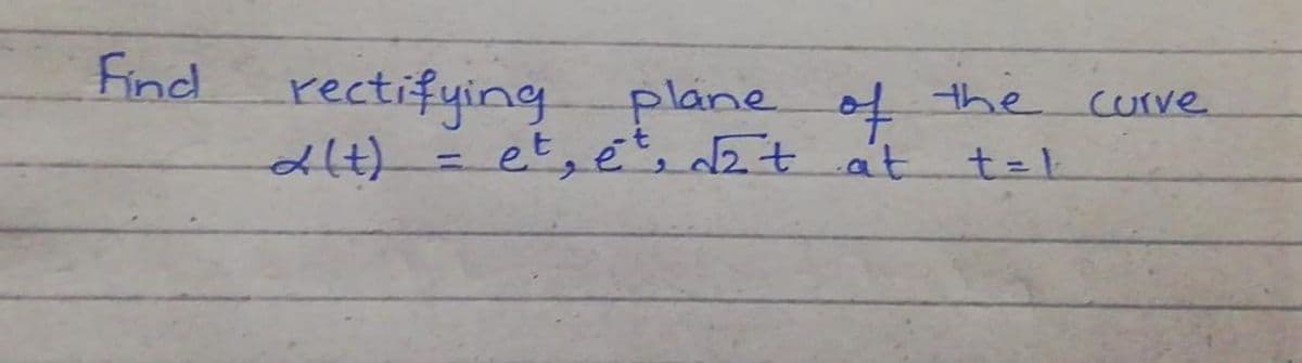 Find rectifying plane of
et, ét, t at
the cure
