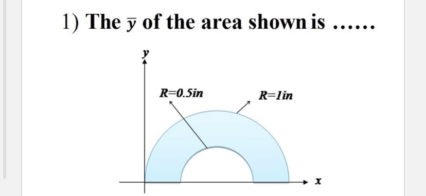 1) The y of the area shown is
R=0.5in
R=lin
