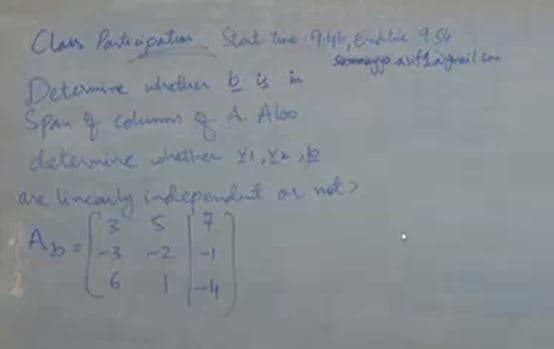 Claus Partopation Stat tire 95,&ndle 954
Detemire uhethen bü im
Span 9 columns
deternine whether YI,Ye
A. Aloo
are lincanly indepondant or nd >
Ab:
-3
-2
MM6
