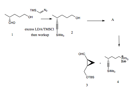 TMS
N2
OH
HO.
HO.
A
CHO
excess LDA/TMSCI
1
then workup
ŠIMO,
OHC
Bpng
Bre
ŠIMeg
OTBS
4
3
2.
