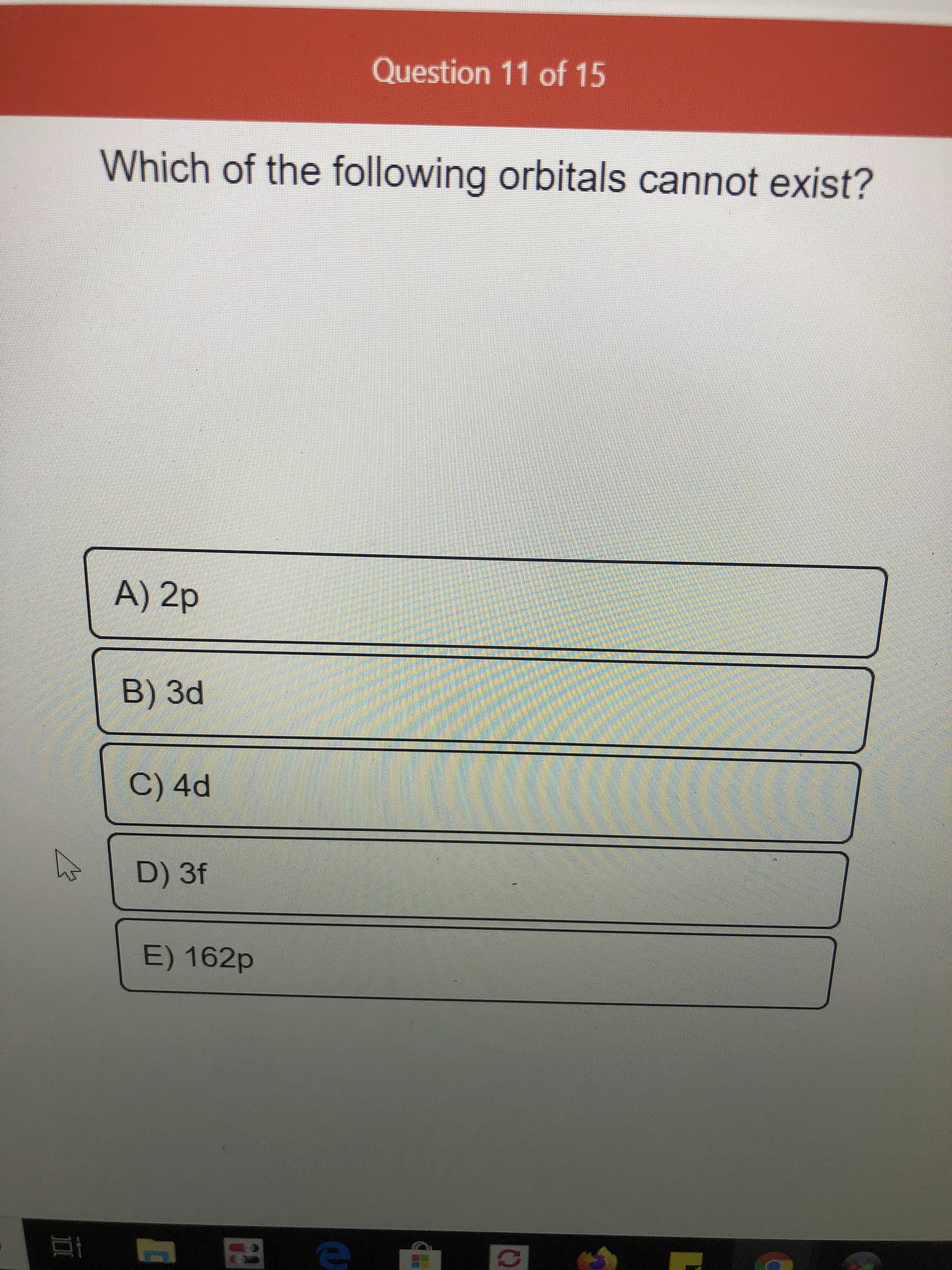 Which of the following orbitals cannot exist?
