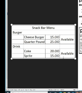 BU
DR
Snack Bar Menu
Burger
Cheese Burger
Quarter Pound
15.00
25.00
Available
Drink
20.00
Available
15.00
Coke
Sprite

