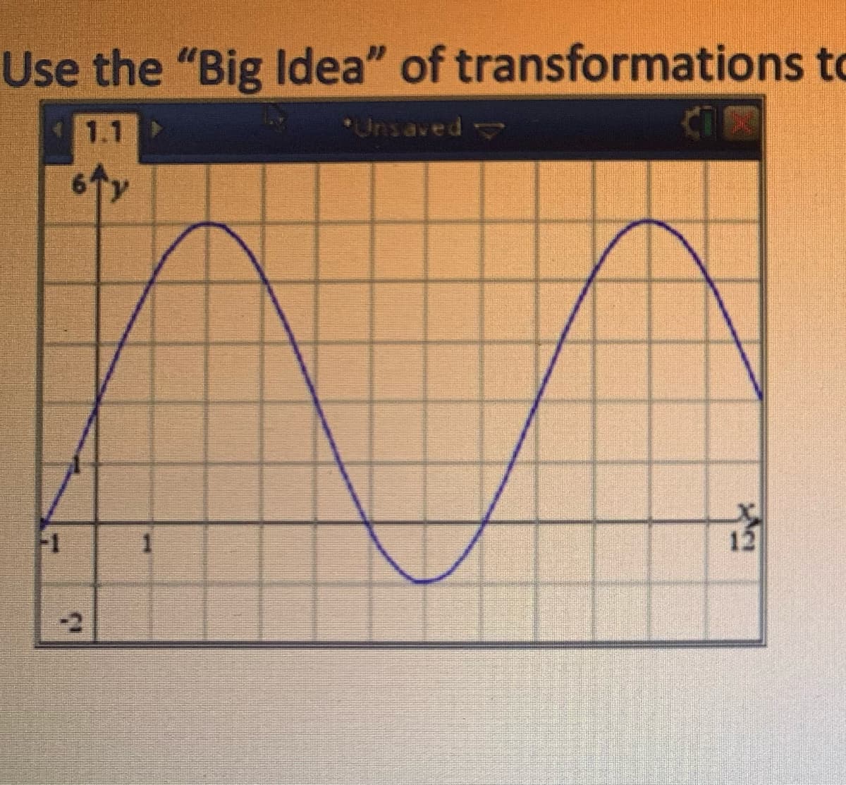 Use the "Big Idea" of transformations to
1.1
*Unsaved
F1
12
-2
