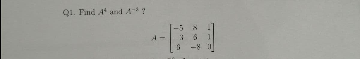 Q1. Find A4 and A-3 ?
-5
8.
A =-3
1
6.
-8 0
