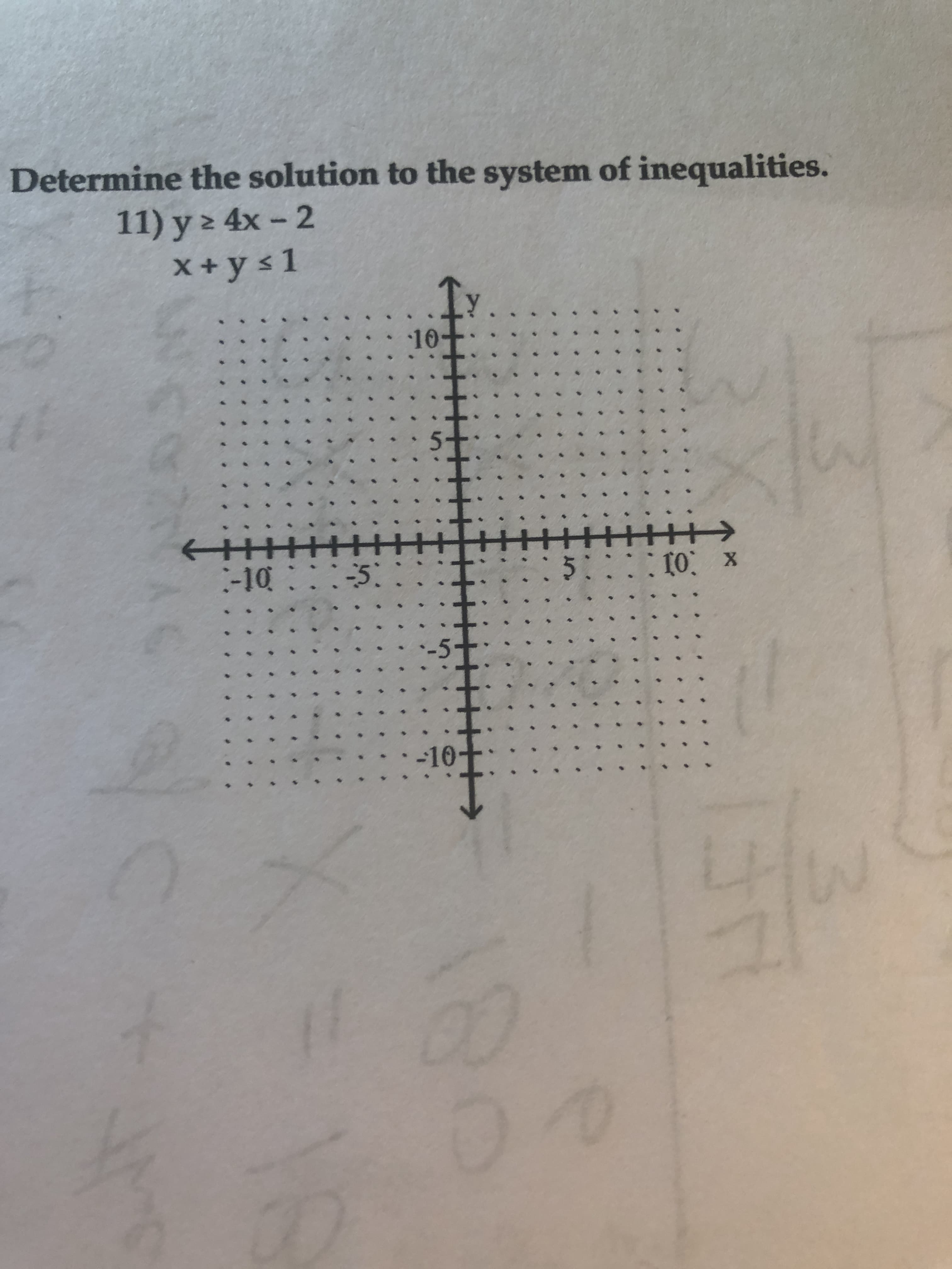 Determine the solution to the system of inequalities.
11) y 2 4x - 2
x+ y s 1
