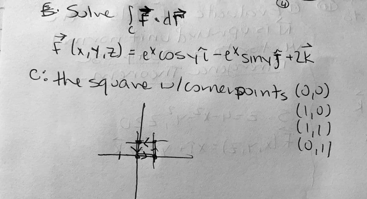 E.Sulve
『す、や
P la,yiz)= excosì-exsinyf +ZK
t.
DS
+2k
C: the square ulcomerpoints (0,)
2レ
(1,0)
11
