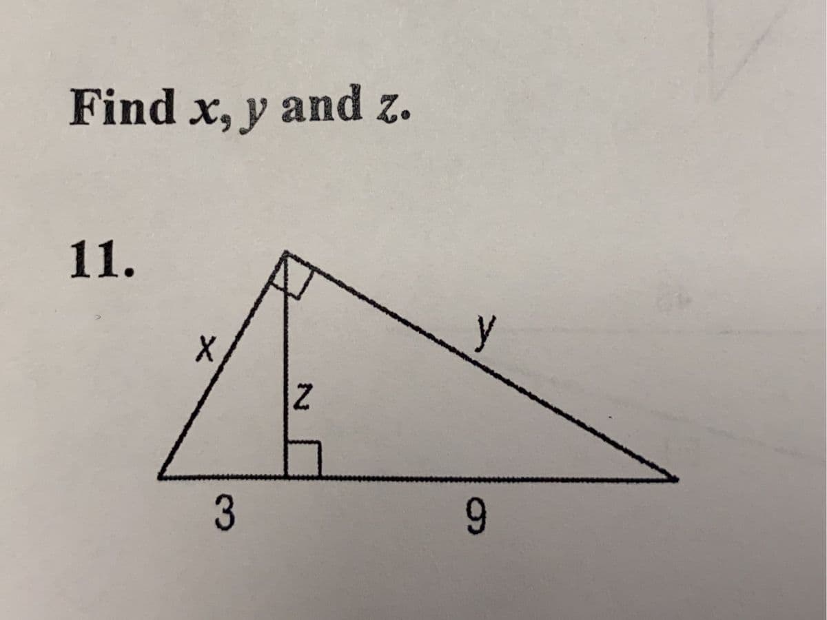 Find x, y and z.
11.
y
3
9.
