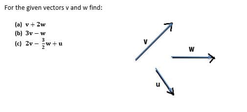 For the given vectors v and w find:
(a) v + 2w
(b) 3v – w
3
(c) 2v - w +u
