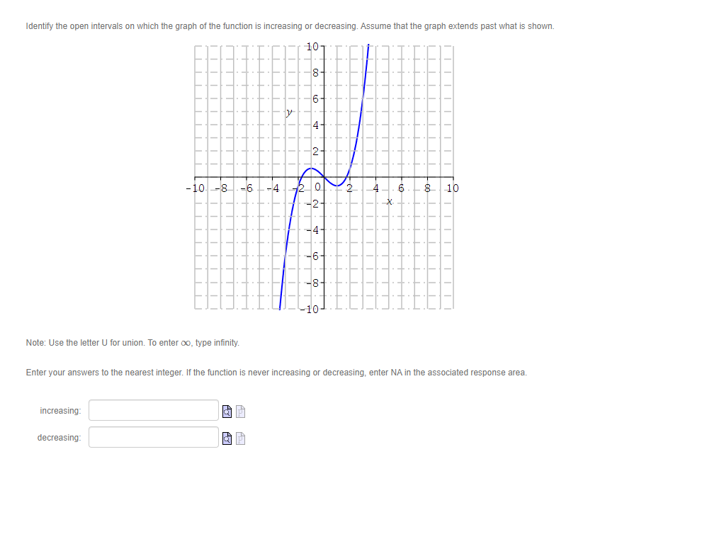 Identify the open intervals on which the graph of the function is increasing or decreasing. Assume that the graph extends past what is shown.
