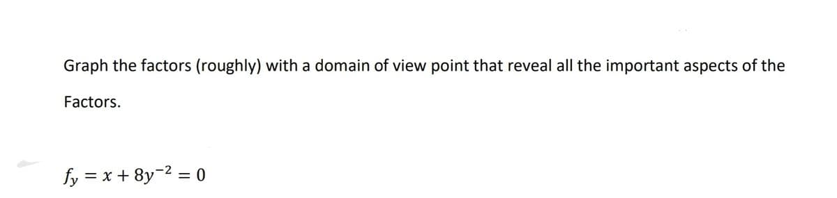 Graph the factors (roughly) with a domain of view point that reveal all the important aspects of the
Factors.
fy = x + 8y¬2 = 0
