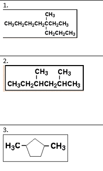 1.
CH3
CH;CH2CH2CH,CCH2CH3
CH2CH2CH3
2.
CH3 CH3
CH3CH2CHCH2CHCH3
3.
H3C-
-CH3
