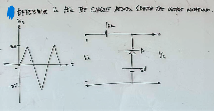 I DETERMINE V. FOR THE CIRCUIT BELOW, SKETCH THE OUTPUT WAVETIEM.
Ike
av
-TV-
tat
Vin
SV