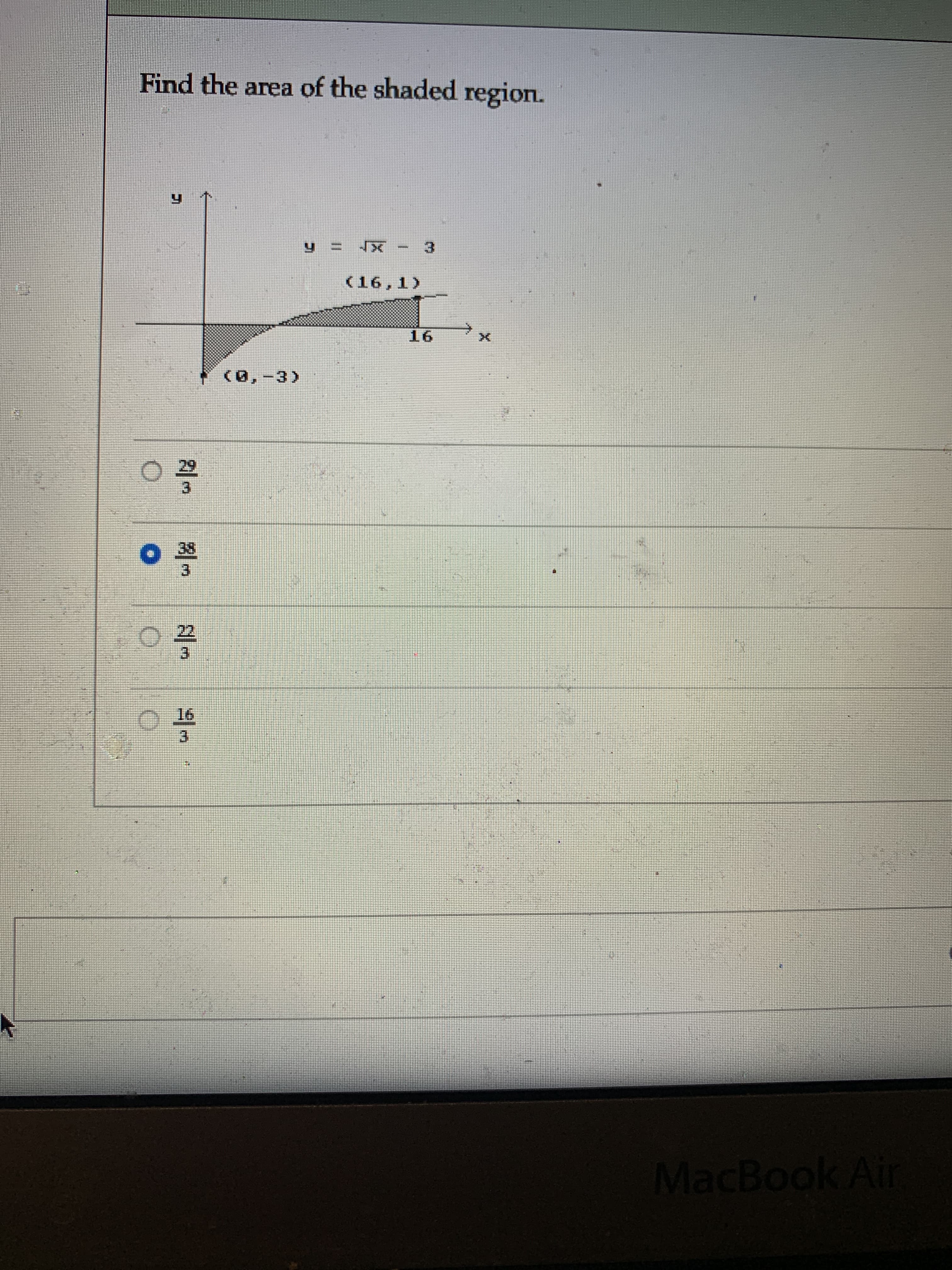 MacBook Air
3.
O16
3.
2.
3.
(E-
(T'9T>
3.
Find the area of the shaded region.
