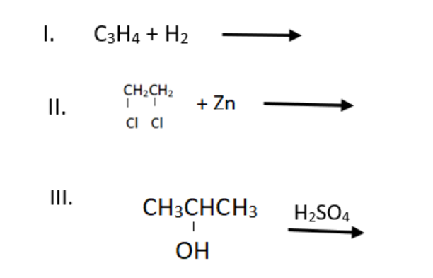 I. C3H4 + H2
CH2CH2
II.
+ Zn
II.
CH3CHCH3
H2SO4
ОН
