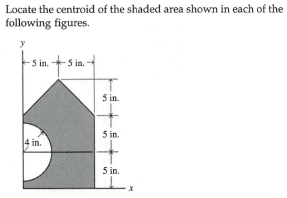 Locate the centroid of the shaded area shown in each of the
following figures.
5 in.
5 in.
5 in.
5 in.
4 in.
5 in.

