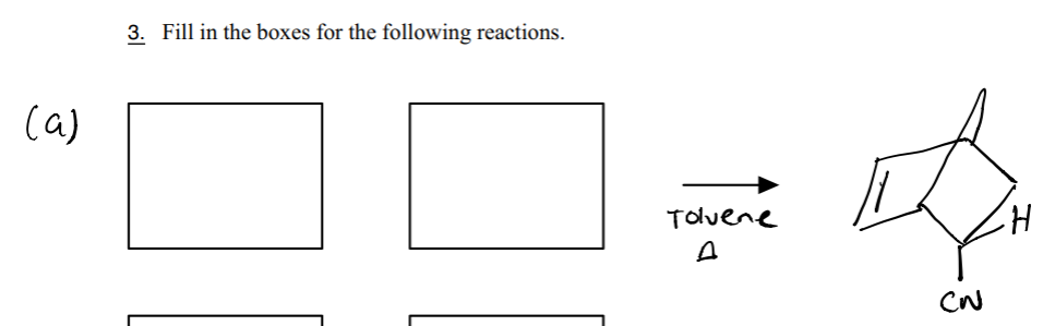 3. Fill in the boxes for the following reactions.
(a)
Tolvene
CN
