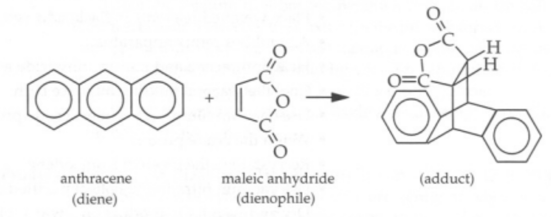 H
=C-
maleic anhydride
(dienophile)
anthracene
(adduct)
(diene)
