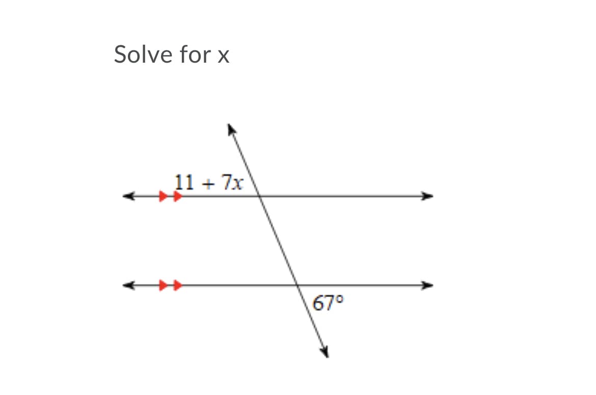 Solve for x
11 + 7x
67°
