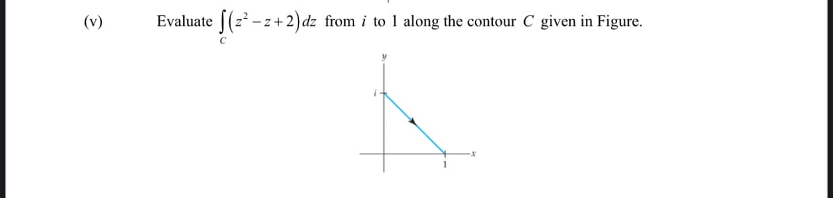 (v)
Evaluate
z* - z+2) dz
from i to 1 along the contour C given in Figure.
i-
