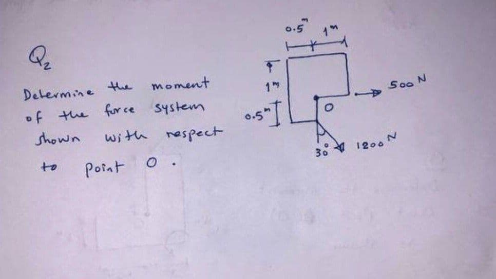 Determine
the
moment
of the fur ce system
S0ON
shown
wi th nespect
0.5
to
Point
如1200N
