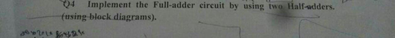 Implement the Full-adder circuit by using two Half-adders.
(using block diagrams).
