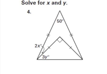 Solve for x and y.
4.
50
2x
V3y°
%23
