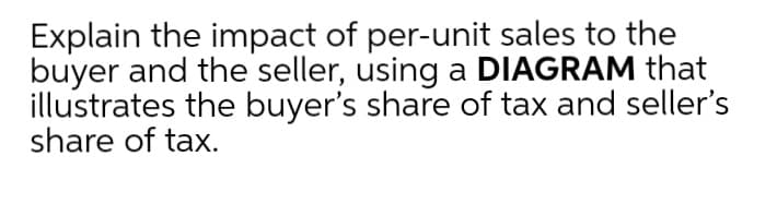 Explain the impact of per-unit sales to the
buyer and the seller, using a DIAGRAM that
illustrates the buyer's share of tax and seller's
share of tax.
