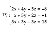 (2х + 4y -5z %3D -8
17).
x + 5y + 2z = -1
|3x + Зу + 3z %3D15
