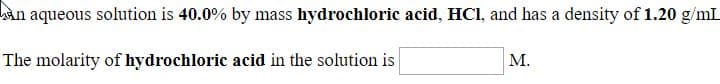The molarity of hydrochloric acid in the solution is
