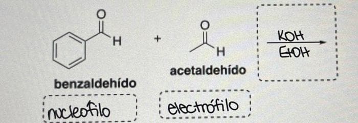 H
benzaldehído
inucleofilo
+
H
acetaldehído
electrófilo
кон
EtOH