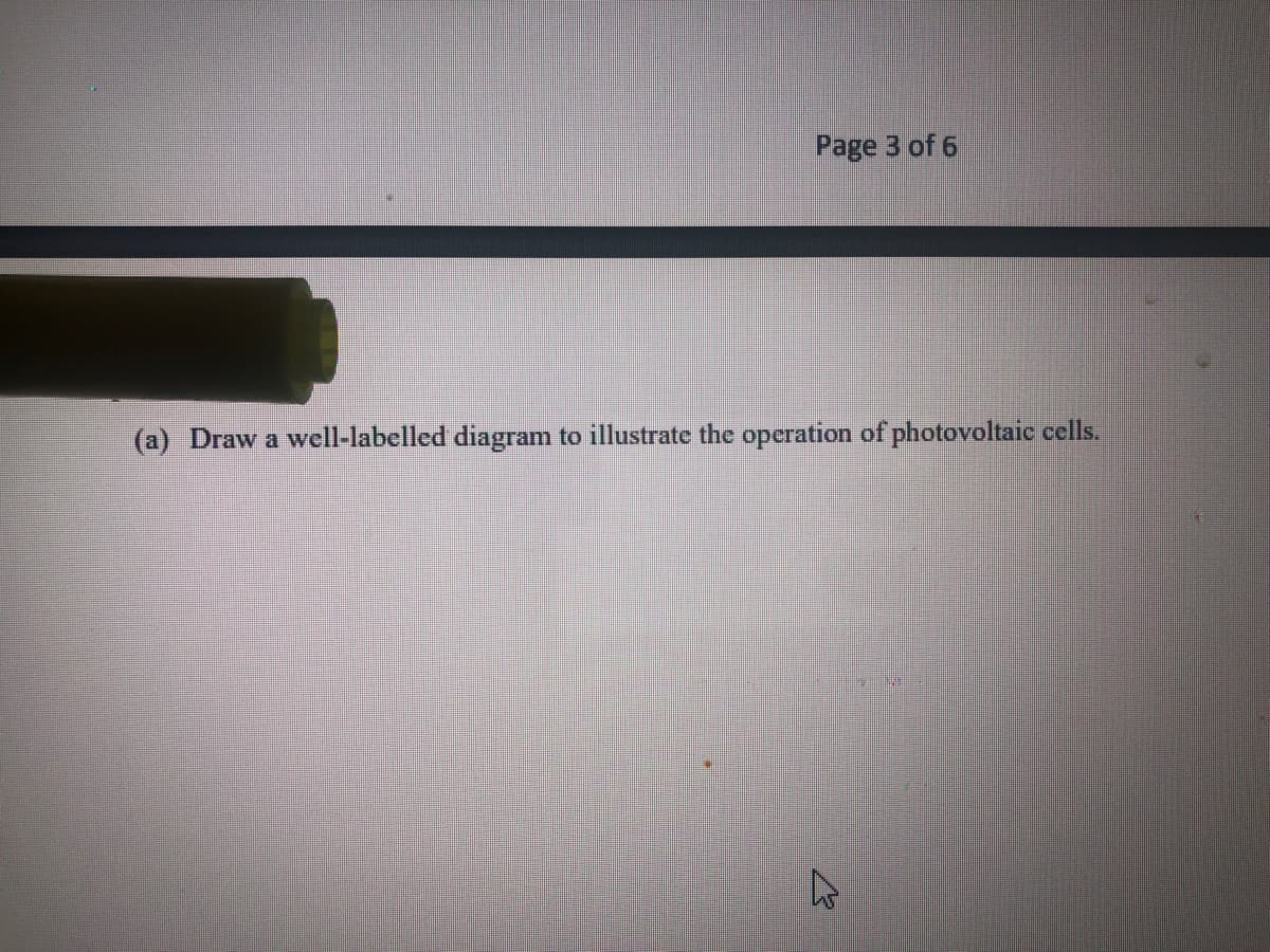 Page 3 of 6
(a) Draw a well-labelled diagram to illustrate the operation of photovoltaic cells.
