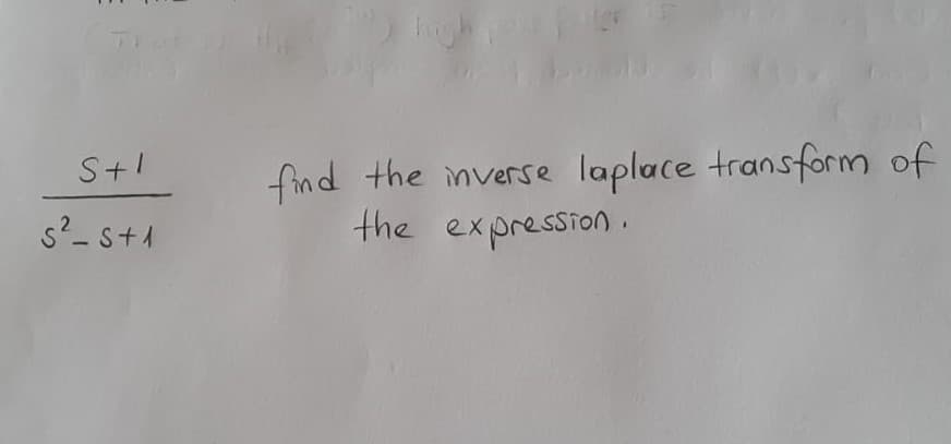 find the inverse laplace transform of
the expression.
S+1
s?- s+1
