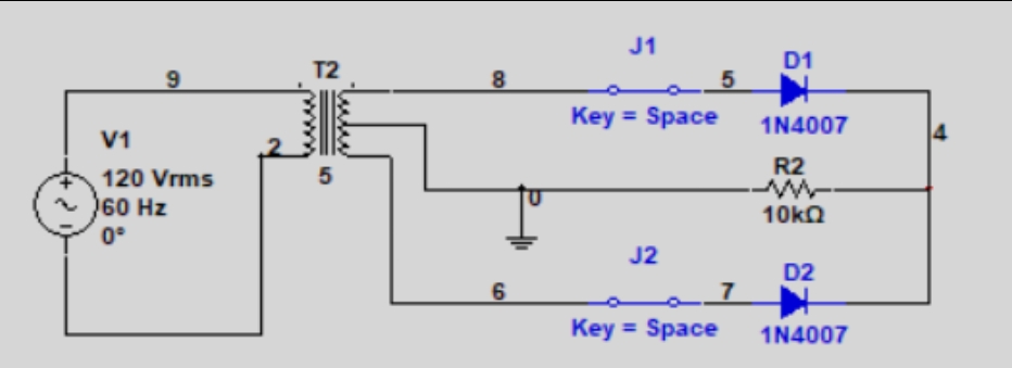 J1
D1
T2
Key = Space
1N4007
V1
R2
120 Vrms
60 Hz
10kn
0°
J2
D2
6.
Key = Space
%3D
1N4007

