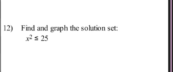 12) Find and graph the solution set:
x2 s 25
